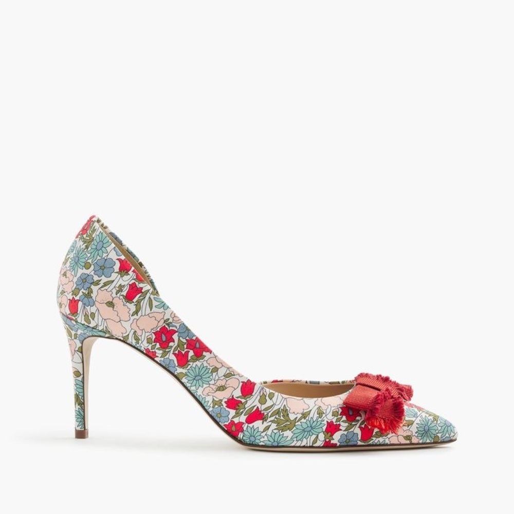 J. Crew Floral Heels with Red Bow Size 6